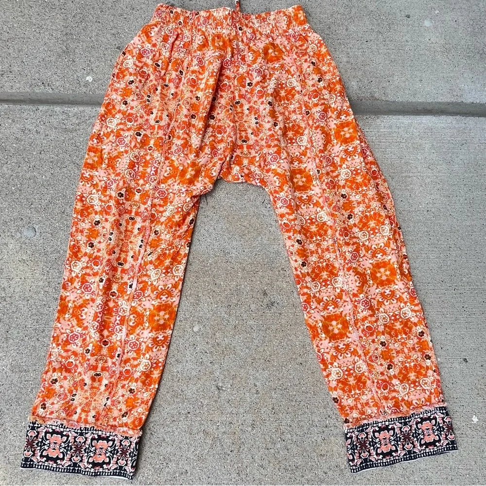 Free People Make My Day Tapestry Lounge Set Orange Top Harem Pants Boho Hippie S - Picture 6 of 12